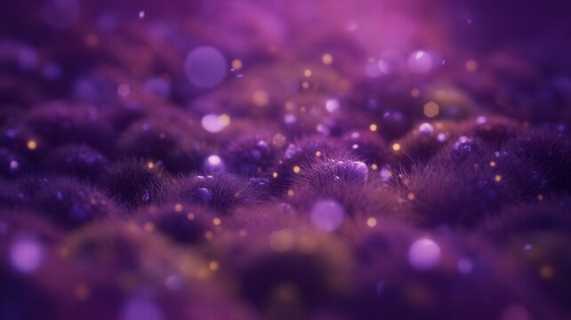 Abstract purple fuzzy texture with golden glowing bokeh lights