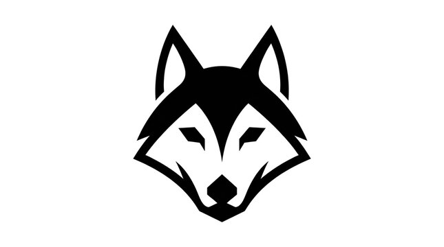 Black wolf head logo, minimalist geometric design, canine icon, vector art