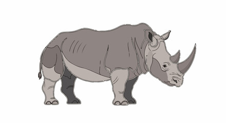 Fototapeta premium A gray rhino with a large horn is depicted standing