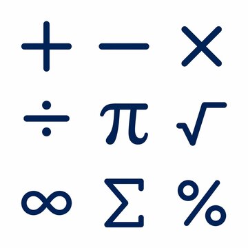 Mathematical symbols and operators icon set on white background