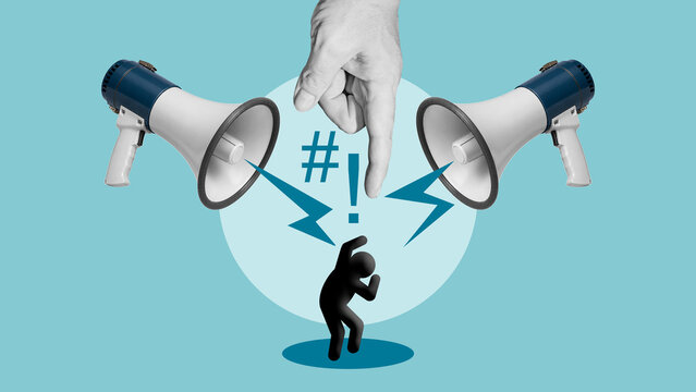 Public Shaming, Online Harassment and Social Pressure Concept, Cyberbullying, Reputation Damage, Social Judgment, Verbal Abuse, Cancel Culture and Psychological Stress