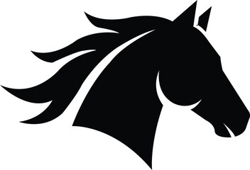 Black horse head silhouette with flowing mane on white background vector © MohammadGolap