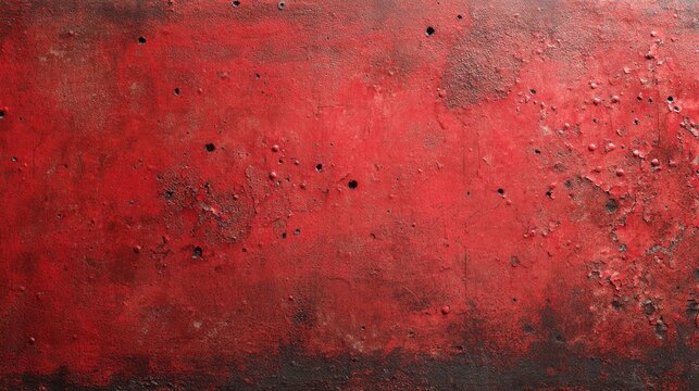 Rough red metal surface with worn coating, rust spots, and distressed finish for texture photography