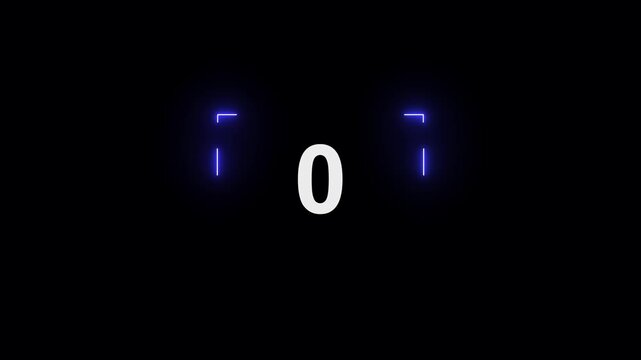 Glowing neon sign on black light countdown timer from 3 to 0 seconds. Neon glowing countdown timer 3 second animation. Neon Countdown on black background.