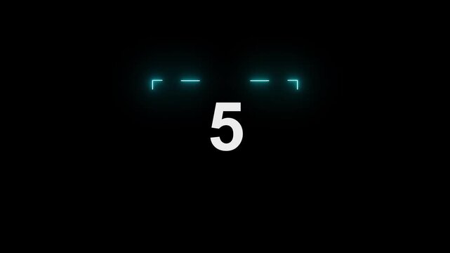 Glowing neon sign on black light countdown timer from 10 to 0 seconds. Neon glowing countdown timer 10 second animation. Neon Countdown on black background.