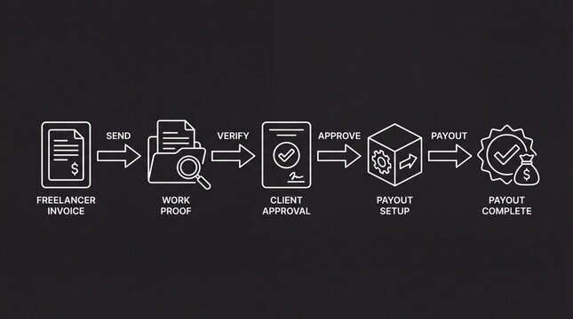 Freelancer payment process workflow with six steps