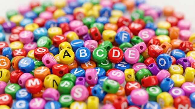 Colorful alphabet letter beads spelling abcde