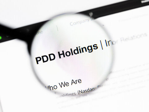 Milan, Italy 2026, 20 Apr Closeup of PDD Holdings website on a laptop screen. PDD Holdings logo under a magnifying glass.