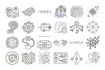 Obraz premium AI Agent 1: Line art icons for tech concepts or Digital design elements for modern art.