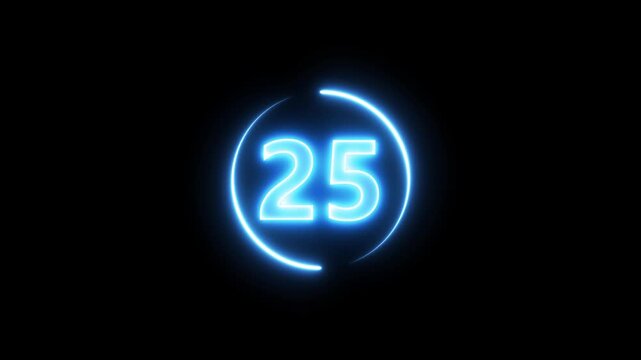 30 seconds countdown timer animation, 30-0 counting down seconds neon number. on transparent background.