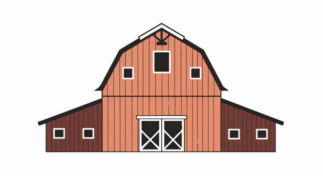 Rustic barn with gambrel roof, side wings, and barn doors
