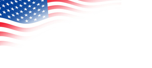 usa flag waving design. USA patriotic background banner template with American flag stars and stripes on gradient white background. usa flag design. © Neelrong