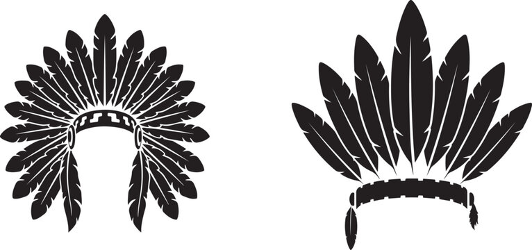 Black silhouette of a Native American headdress. silhouette vector set