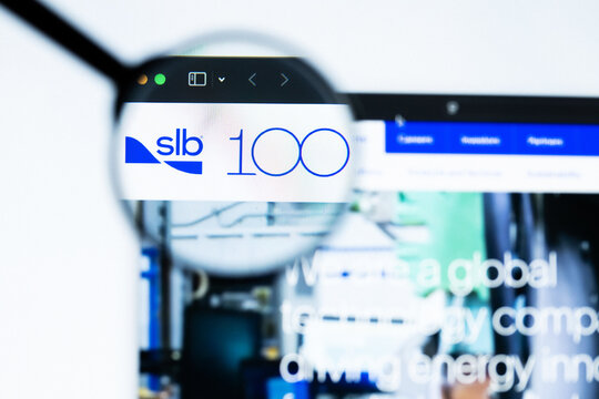 Milan, Italy 2026, 20 Apr Closeup of SLB website on a laptop screen. SLB logo under a magnifying glass.
