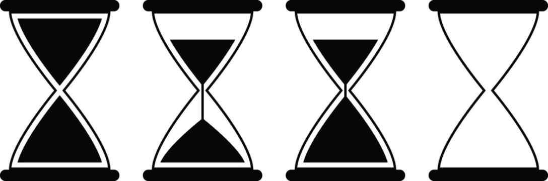 Hourglass Icon Set Showing Sand Flowing Progression for Loading Status and Time Measurement Vector