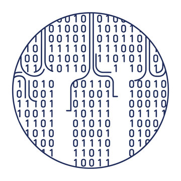 Circular graphic showing binary code stream for data processing concept