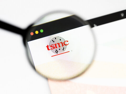 Milan, Italy 2026, 20 Apr Closeup of Taiwan Semiconductor website on a laptop screen. Taiwan Semiconductor logo under a magnifying glass.