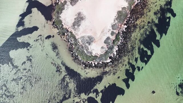Aerial drone view of Eagle Bluff near Monkey Mia Western Australia with rugged cliffs and turquoise waters