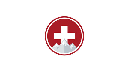 Fototapeta premium Swiss Alps Mountain Logo Icon with Cross Symbol