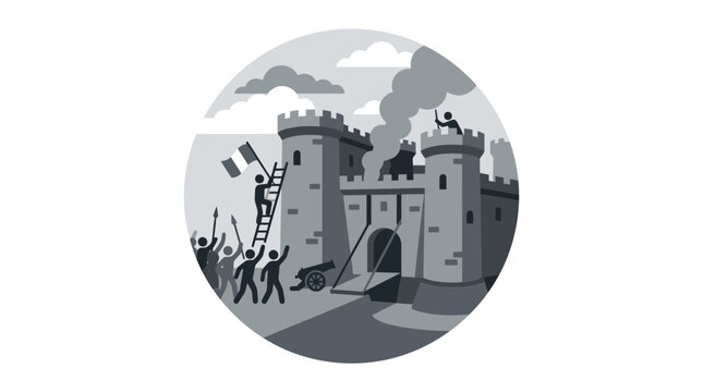 Storming of the Bastille Illustration: Revolutionaries Attack Fortress, French Flag Raised