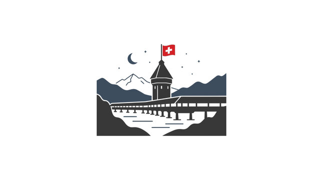 Swiss Chapel Bridge Lucerne Vector Illustration