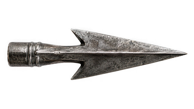 Ancient metal arrowhead used for archery isolated on transparent background