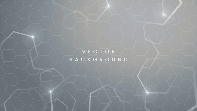 Modern abstract technology background with grey honeycomb or silver hexagon patterns and glowing light nodes on a soft gradient surface