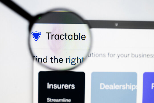 Milan, Italy 2026, 20 Apr Closeup of Tractable website on a laptop screen. Tractable logo under a magnifying glass.