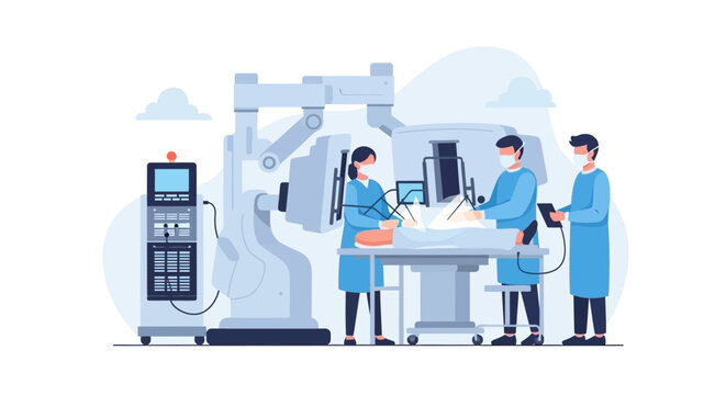 Robotic Surgery Team Performing Minimally Invasive Procedure with Advanced Medical Technology