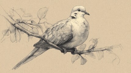 Fototapeta premium Soft line drawing of a calm dove with subtle feather texture on textured paper