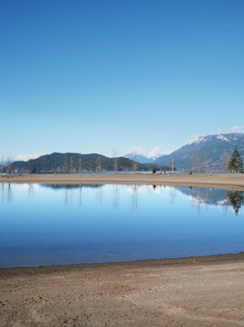 Harrison Lagoon in the Harrison Lake during a winter season in Harrison Hot Springs, British Columbia, Canada