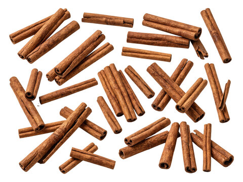 Cinnamon sticks and quills spice ingredient isolated on transparent background