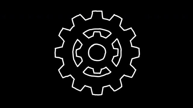 Hand drawn gear wheel industrial machine part 4K Hand Drawn Animation with alpha transparent background