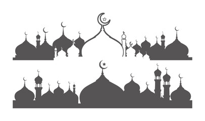 Dark grey Islamic mosque silhouettes with crescent moons and stars © Mahin