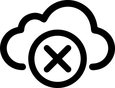 Cloud computing error icon with cross symbol, data loss, no connection, or system failure concept