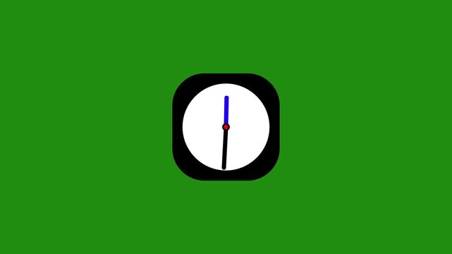 Animated stopwatch on green screen background with black border and white face timer clock animation