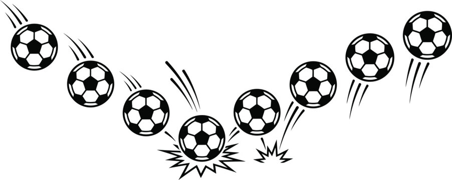 Black soccer balls flying in motion