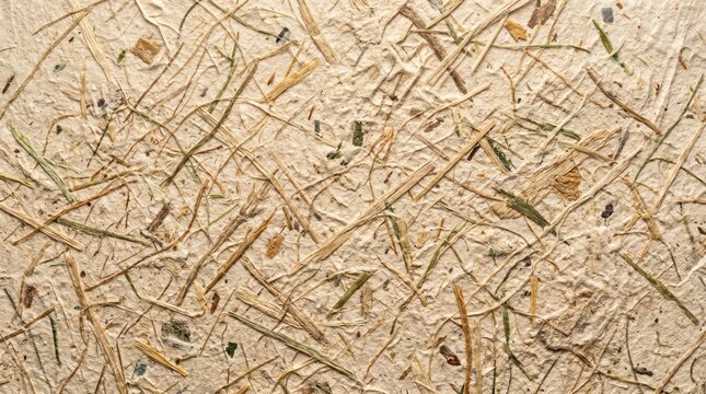 High fidelity macro texture of organic craft paper with dried grass