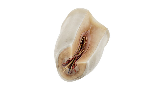 Detailed 3D Cross-Section of Tooth Root Apical Foramen, suitable for science education, isolated on white background