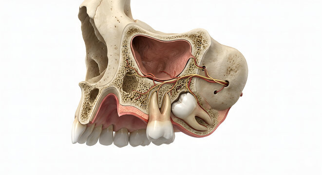 Hyper-Realistic 3D Render of Human Maxillary Tuberosity Anatomy, Suitable for Science Education, Isolated on White Background.