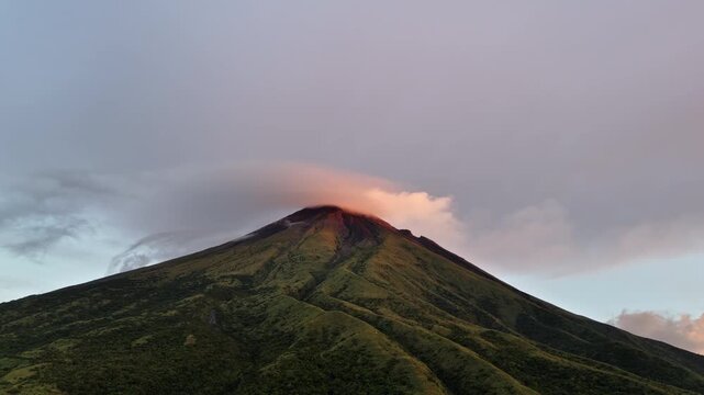 Push in establishing aerial shot of the iconic Mountain Mayon in Albay, Philippines