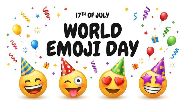 World emoji day celebration with festive smiling emojis and party elements