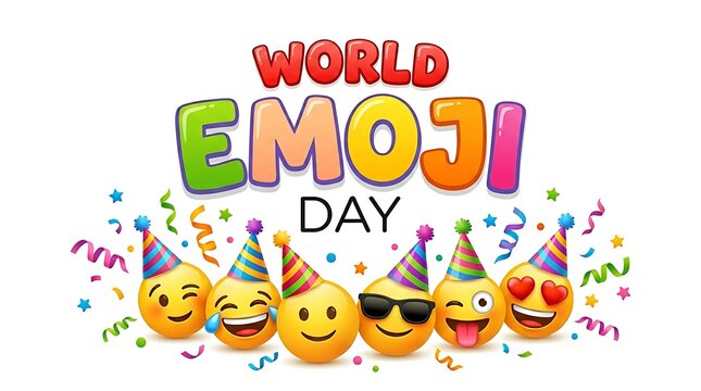 World emoji day concept design with festive party emojis and confetti, festival