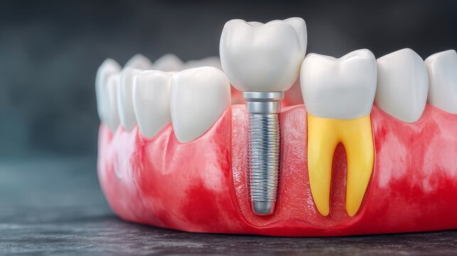 Dental Implant and Tooth Extraction Model with Gum and Artificial Roots