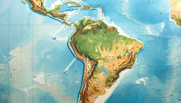 Detailed 3D Map of South America with Topography and Ocean Depths