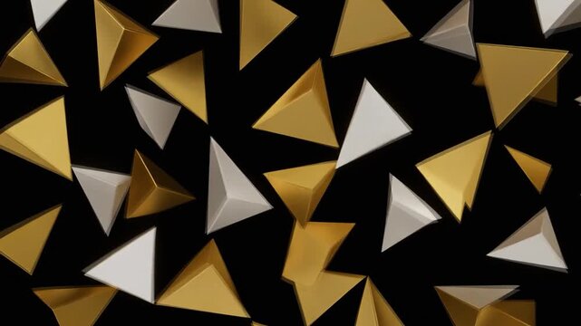 Abstract gold and white pyramids floating 抽象的な金と白のピラミッド背景　ループ動画