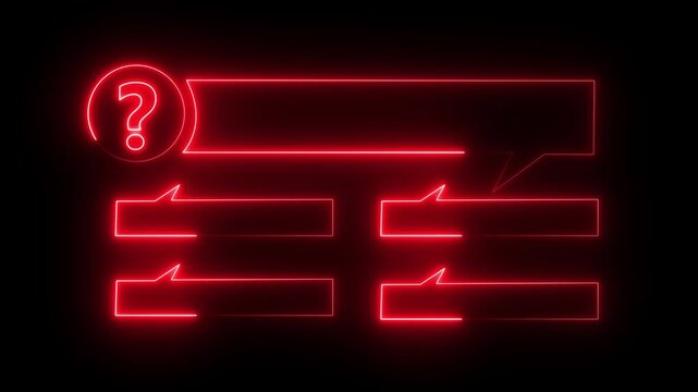 Quiz Red Neon Line Animation with option selection on black background