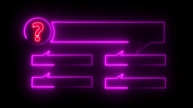 Quiz Neon Line Animation with option selection on black background