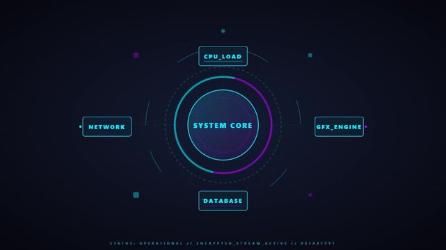 Futuristic Digital Network System Core with Data Flow.