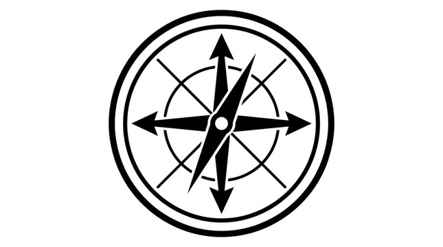 Navigation compass icon, directional symbol, navigation tool, black vector graphic isolated on White Background